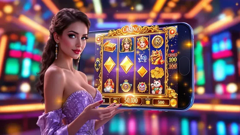 Tampilan permainan slot dengan reel dan simbol berwarna