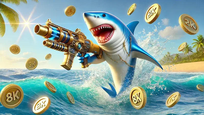 Visual permainan tembak ikan mobile dengan ikan berwarna di arena bawah laut